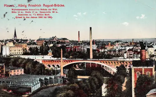 Stadtansicht u. König Friedrich August Brücke in Plauen Vogtland Sachsen AK 1913
