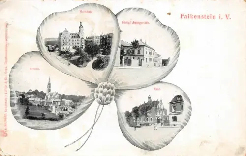 Rathaus, Post, Amtsgericht und Kirche Falkenstein Vogtland Sachsen AK 1916