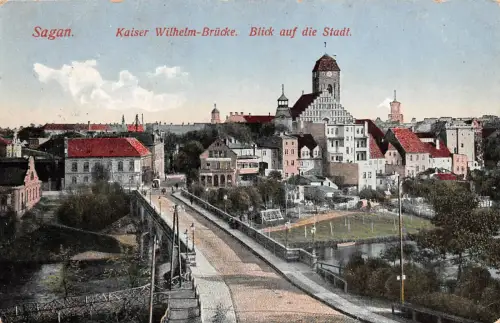 AK Sagan Schlesien Kaiser Wilhelm - Brücke Postkarte 1915