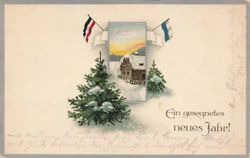 AK 1.WK Ein gesegnetes neues Jahr Reichsfahne ungelaufen Patriotika Postkarte