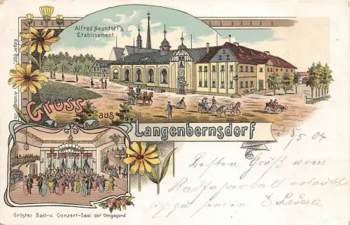 Langenbernsdorf Restaurant Alfred Naundorf Litho Postkarte 1904