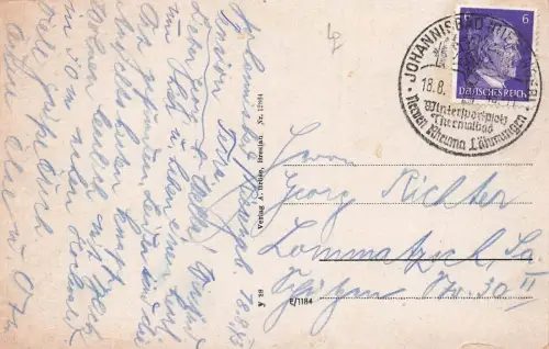 Res. Lazarett Johannishof Johannisbad Riesengebirge Schlesien Postkarte AK 1943