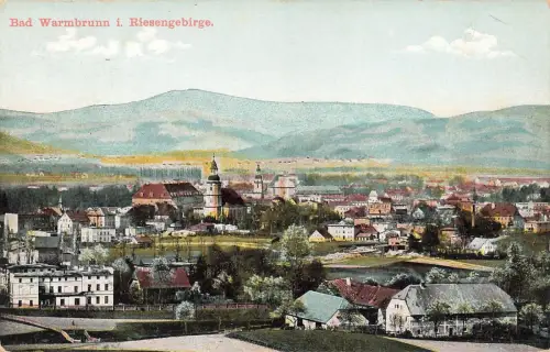 Stadtansicht Bad Warmbrunn Riesengebirge Schlesien Postkarte AK