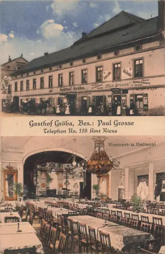 Gasthof Gröba mit Konzert- und Ballsaal in Riesa Sachsen Postkarte AK