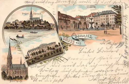 Gruss aus Chemnitz Schloss Chemnitz Neumarkt Petri Kirche Postkarte AK 1899