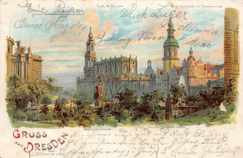 Gruss aus Dresden Kgl. Schloss mit Hauptwache Theater Postkarte AK 1901