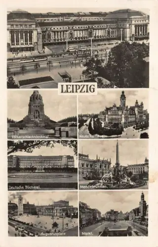 Neues Rathaus, Hauptbahnhof und Markt in Leipzig Sachsen Postkarte AK 1941