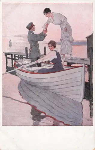 Soldat beim Heimaturlaub Künstlerkarte B.W. Postkarte AK