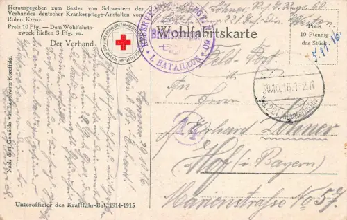 Unteroffizier des Kraftfahr-Bataillons Rotkreuz Patriotika Postkarte AK 1916