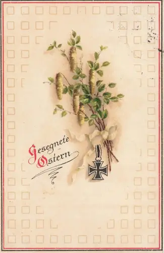 Gesegnete Ostern mit EK2 Patriotika Postkarte AK 1915