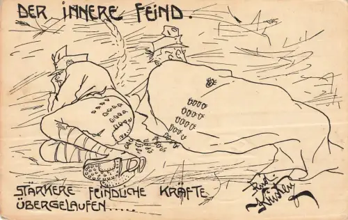 Der Innere Feind Stärkere Feindliche Kräfte Übergelaufen Postkarte AK 1917