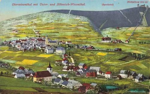 Ansicht Oberwiesenthal mit Unter- und Böhmisch Wiesenthal Sachsen Postkarte AK