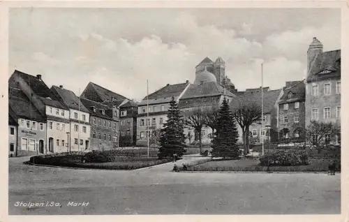 Markt in Stolpen Sachsen Postkarte AK
