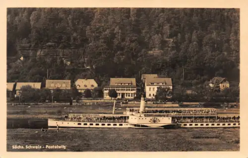 Sächs. Schweiz Postelwitz Dampfer Leipzig Postkarte AK