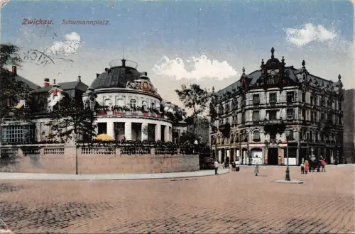 Schumannplatz in Zwickau Sachsen Postkarte AK 1921