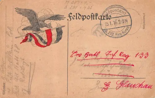 Feldpostkarte mit Adler und Reichsfahne Patriotika Postkarte AK 1916