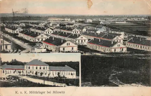 K. u. K. Militärlager bei Milowitz (Milovice) Postkarte 1917
