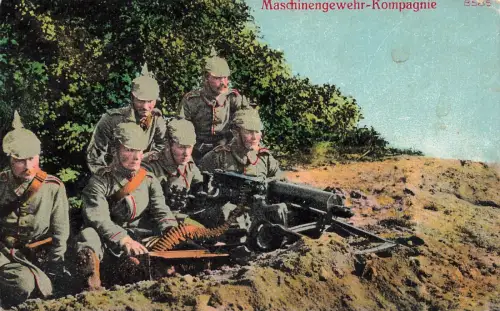 Maschinengewehr-Kompagnie in Feuerstellung Patriotika Postkarte AK 1917