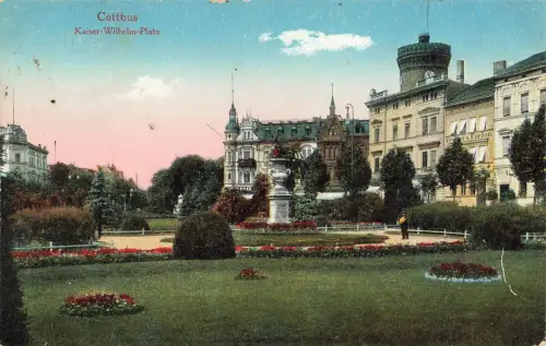 AK Cottbus Kaiser-Wilhelm-Platz Brandenburg 1918 gelaufen Postkarte