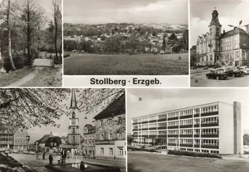 Panorama Oberschule und Rathaus Stollberg Erzgebirge Sachsen Postkarte AK 1982