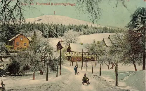 AK Hayn Häuser Winter Hochwald Sachsen Lausitzergebirge 1915 gelaufen Postkarte