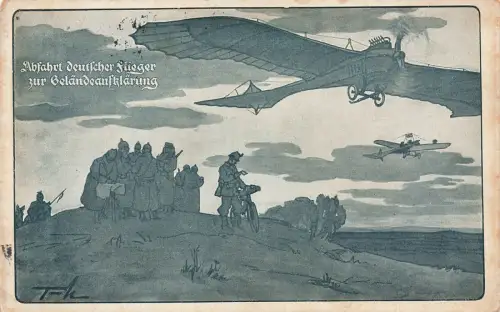 AK 1.WK Geländeaufklärung deutscher Flieger Soldaten 1915 gelaufen Patriotika