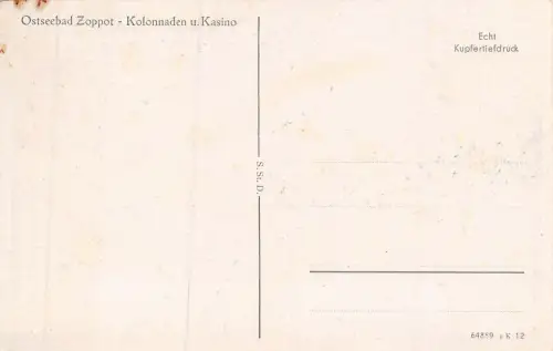 Ostseebad Zoppot Kolonnaden u. Kasino Postkarte AK