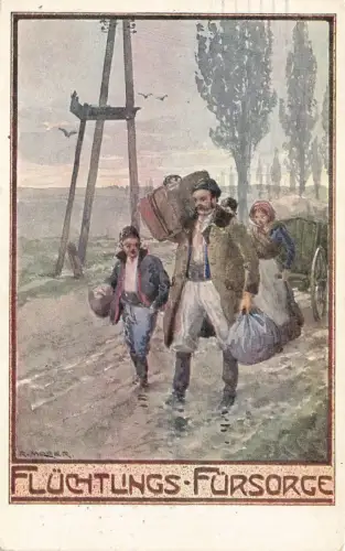 Flüchtlings Fürsorge Künstlerkarte Postkarte AK 1915