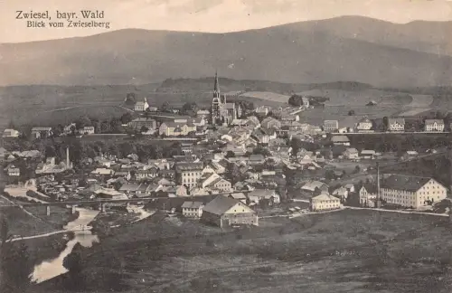 Zwiesel bayr. Wald Blick vom Zwieselberg Postkarte AK
