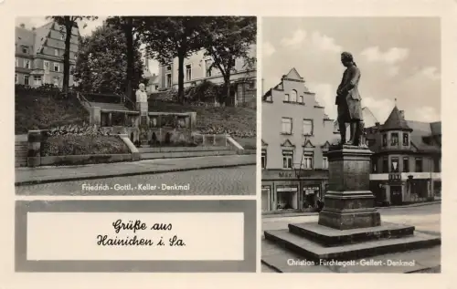 Gruß aus Hainichen mit Denkmäler Sachsen Postkarte AK