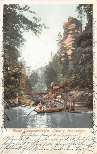 Wilde Edmundsklamm Hintere Bootstation Postkarte AK 1902