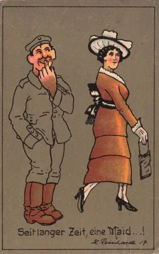 AK 1.WK Seit langer Zeit eine Maid Soldat Frau 1917 Patriotika Postkarte