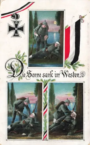 AK 1.WK Die Sonne sank im Westen Soldaten Verwundeter 1916 Patriotika Postkarte