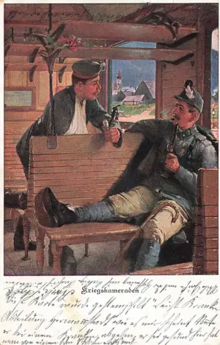 Kriegskameraden Deutscher-Österreich Soldaten Rotkreuz Postkarte AK 1916