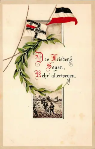 Des Friedens Segen Kehr allerwegen Patriotika Postkarte mit Reichsfahne AK 1918