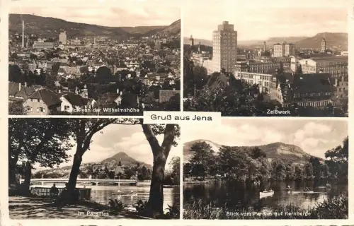 Gruß aus Jena Blick von der Wilhelmshöhe Zeißwerk Paradies Postkarte AK