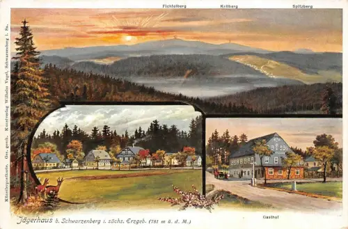 Jägerhaus b. Schwarzenberg i. sächs. Erzgebirge Gasthof Postkarte AK