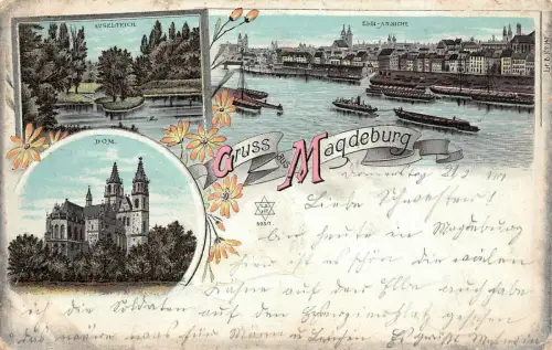 Gruss aus Magdeburg Dom Inselteich Elb-Ansicht AK 1901