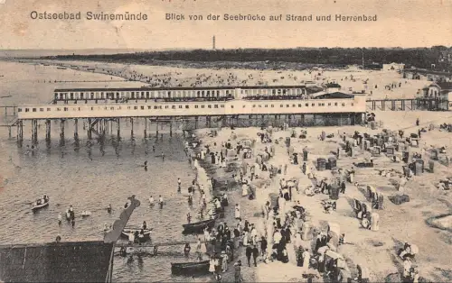 Ostseebad Swinemünde Blick von der Seebrücke auf Strand Postkarte AK 1912