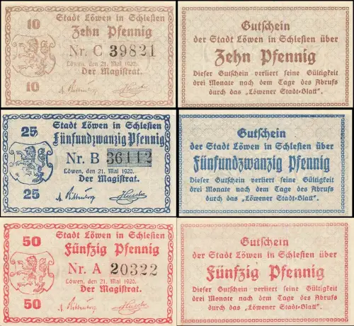 3 x Notgeld LÖWEN Schlesien Stadt LEWIN