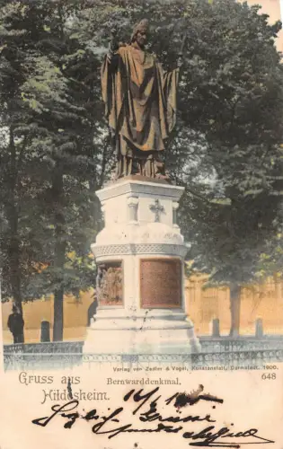Gruss aus Hildesheim Bernwarddenkmal Niedersachsen Postkarte AK 1900
