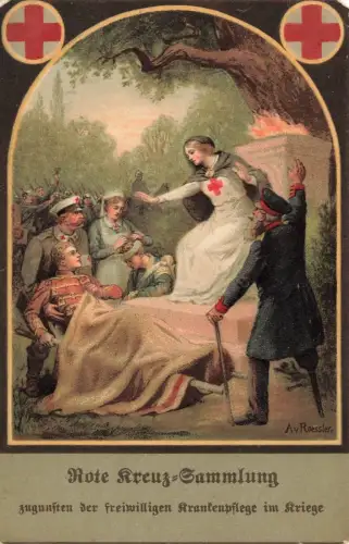 Zugunsten der Freiwilligen Krankenpflege im Kriege Rotkreuz Postkarte AK