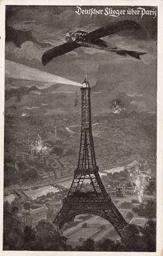 Deutscher Flieger über Paris Patriotika Postkarte AK 1915