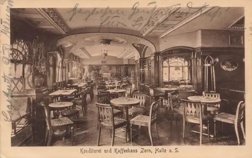 AK Halle Saale Konditorei Kaffeehaus Zorn Sachsen-Anhalt 1923 gelaufen Postkarte
