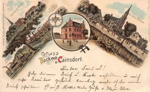 Gruss aus Bockwa und Cainsdorf Zwickau Litho Postkarte 1904