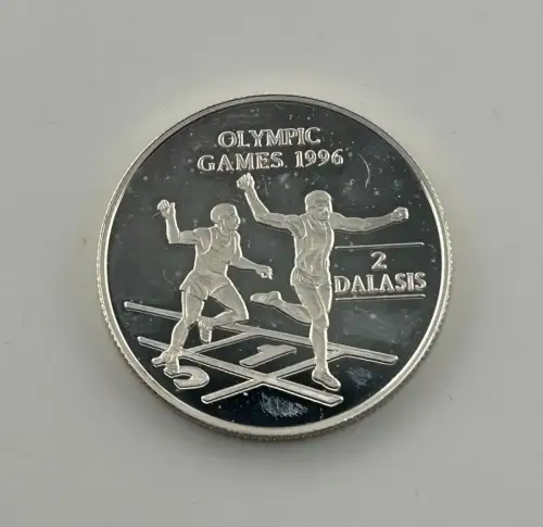 Olympische Sommerspiele in Atlanta Gambia 2 Dalasis 1996 Münze Silber