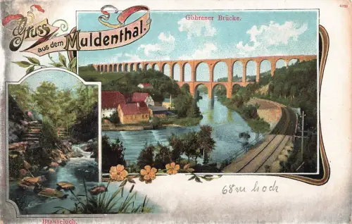 Gruss aus dem Muldenthal Göhrener Brücke und Brauseloch Sachsen Postkarte AK