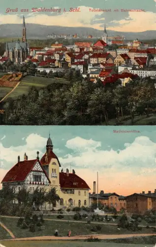 Waldenburg Schlesien Wałbrzych Totalansicht Bahnschacht AK 1917