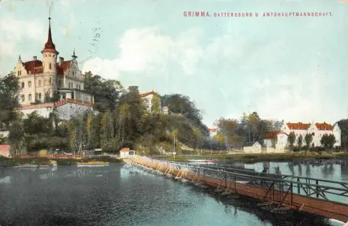 Grimma Gattersburg u. Amtshauptmannschaft Postkarte AK 1914