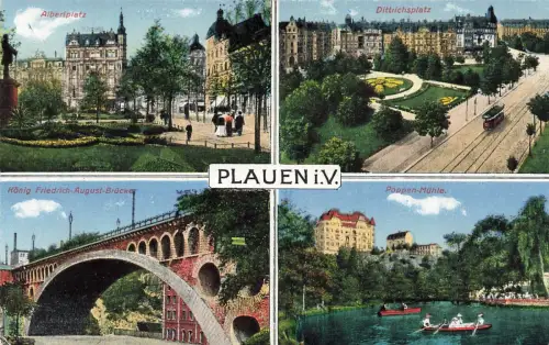 Plauen i. V. Albertplatz Dittrichsplatz Poppen-Mühle Postkarte AK 1927